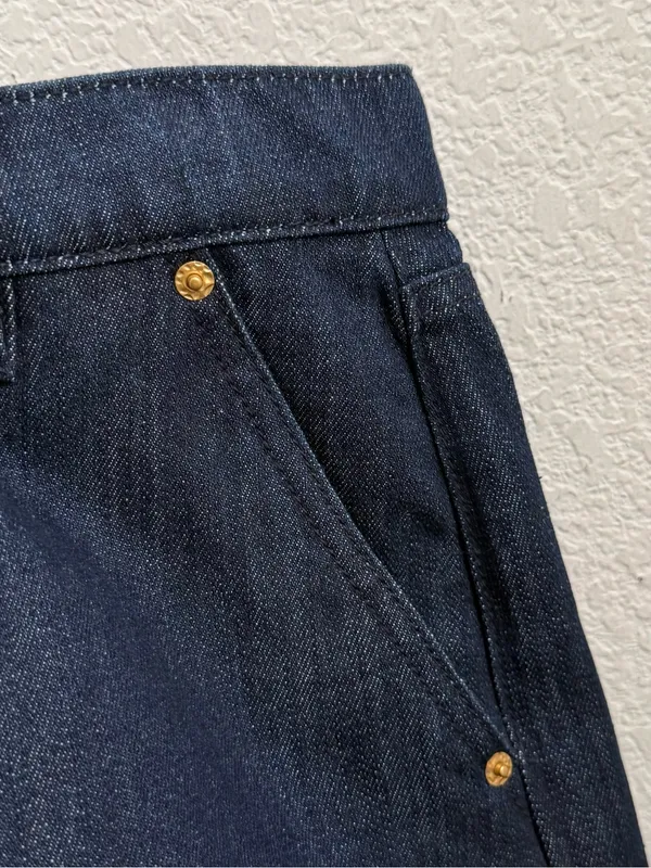TORY BURCH Tilly Jean Fringe Pocket Dark Indigo High Rise Wide Leg Jeans Size 30 - Image 11