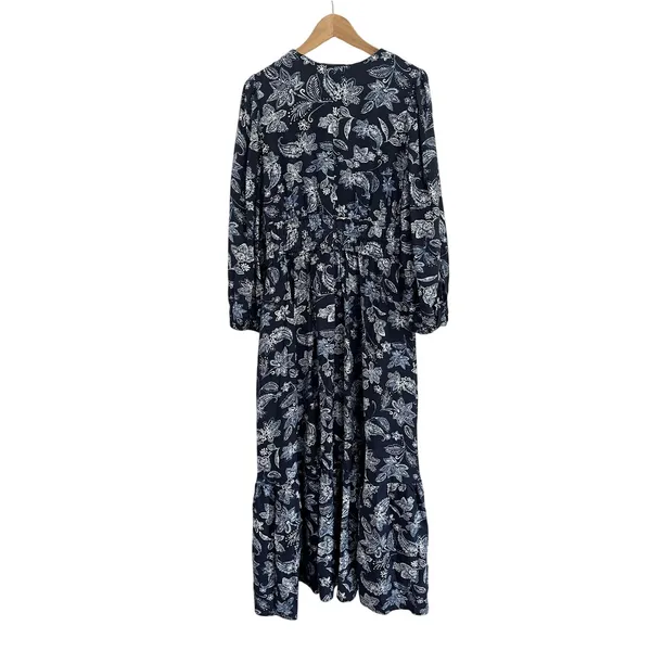 LOFT Paisley Bow Pocket Boho Maxi‎ Dress Blue NWT Size Large - Image 3