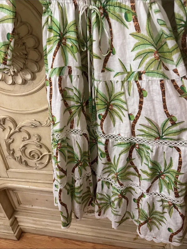 Farm Rio Bohemian Palm Tree Print Cotton Maxi Long Sleeve Dress Size Small - Image 11