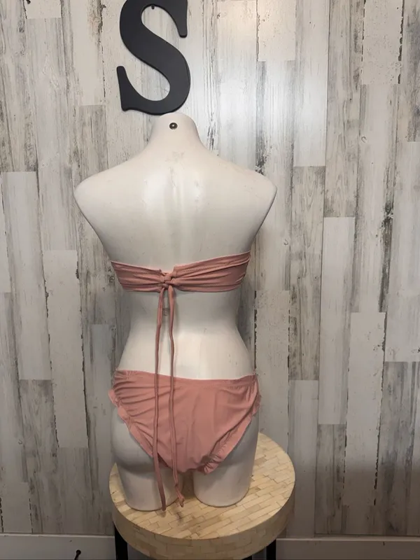 Zaful Strapless Bandeau Ruffle Bikini Set 2 Piece Swimsuit Womens Small Dusty Pi - Image 2