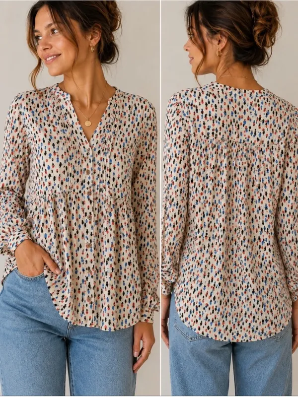 Maeve Anthropologie Printed Pintuck Tunic Blouse Boho Peasant Top US 10 - Image 2