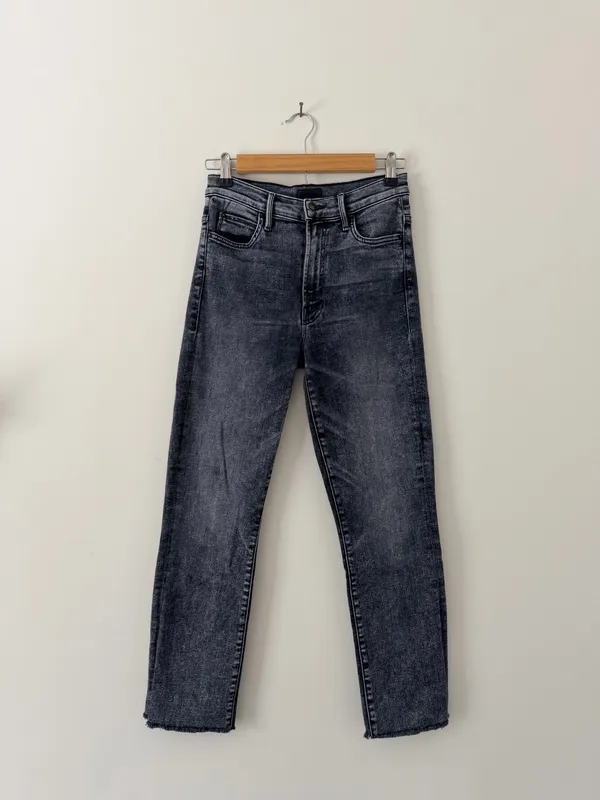 Mother High Waisted Rascal Snippet Ankle Jeans Washed Black - Image 3