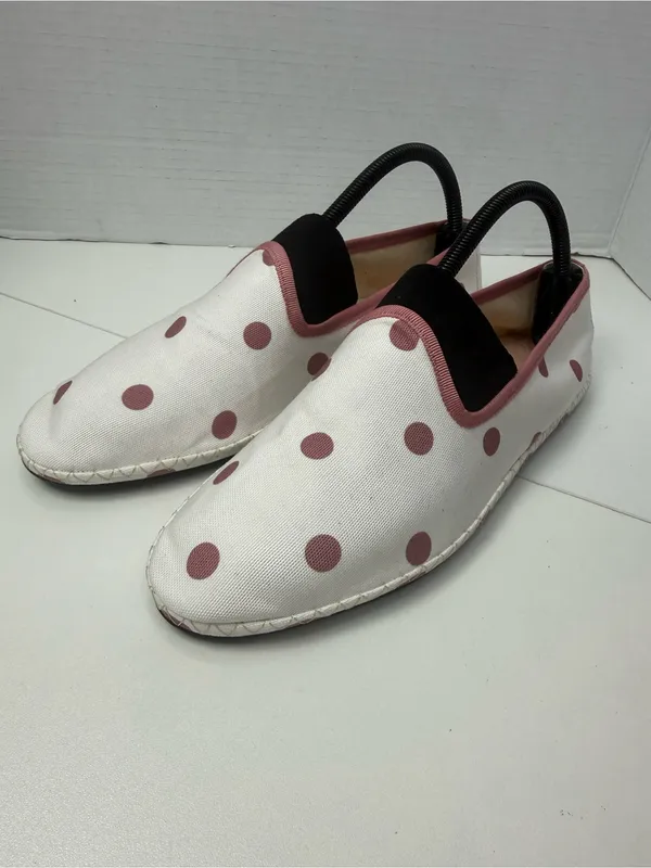 J. Crew Cream Canvas Flats with Rose Polka Dots size 8.5 - Image 10