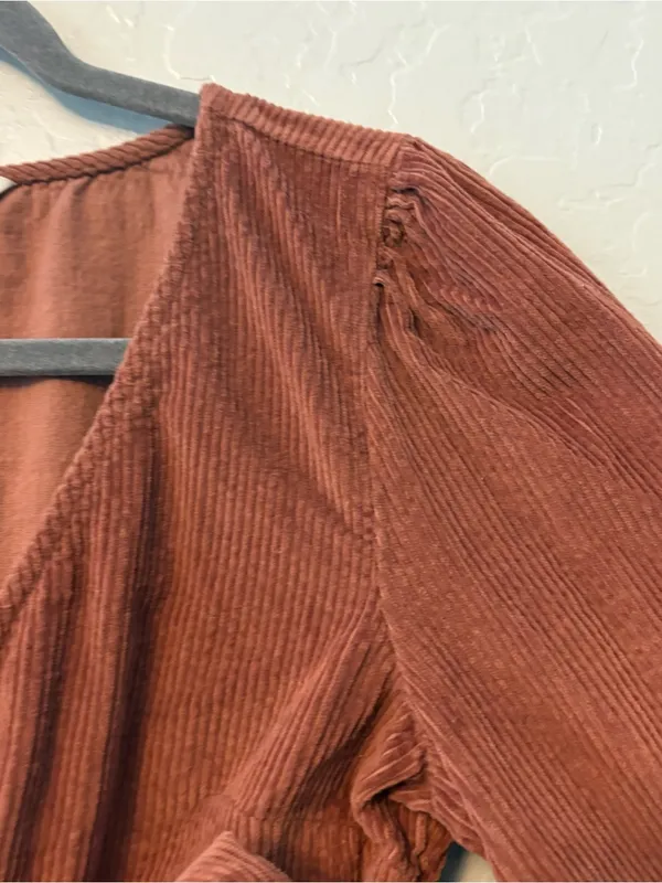 American Eagle brown corduroy wrap mini dress size small fall autumn preppy - Image 11