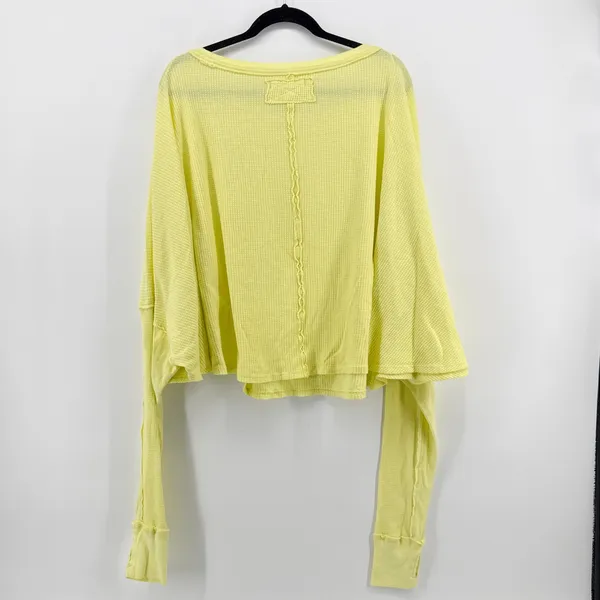 Free People Microphone Drop Lemon Grass Yellow Thermal Top Waffle‎ Knit Medium - Image 7