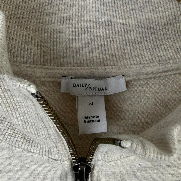 Daily Ritual from Anthropologie Light Beige Zip-Up Sweatshirt Jacket - Size - XL - Image 4