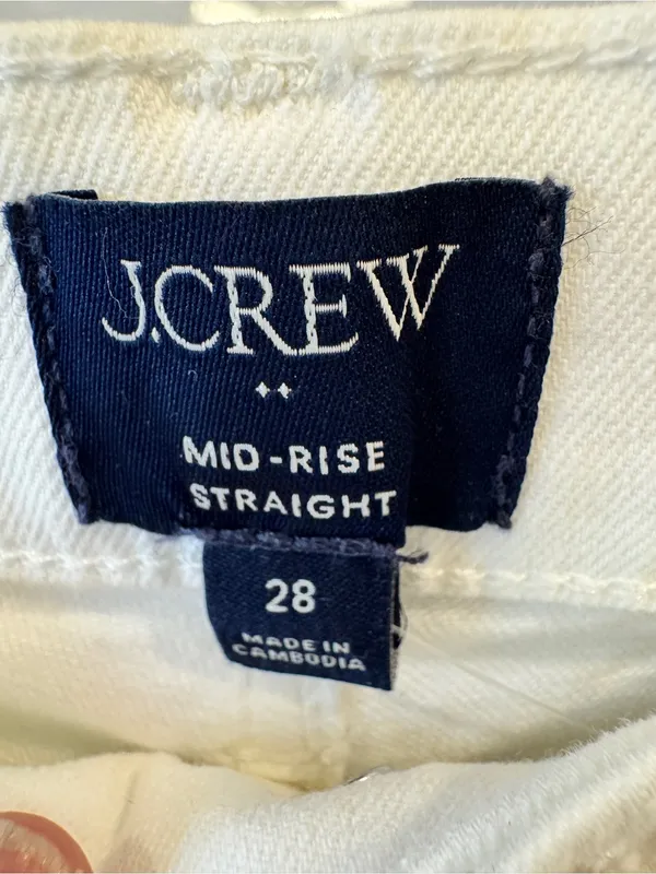 J. Crew Women White Denim Mid Rise Straight Fit Zip Jeans Size 28 - Image 2