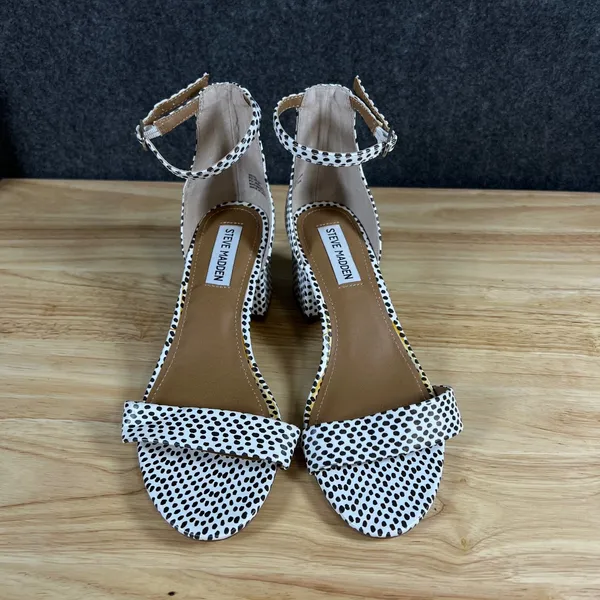 Steve Madden Irenee Polka Dot Block Heel Sandals Black White 7.5M - Image 2