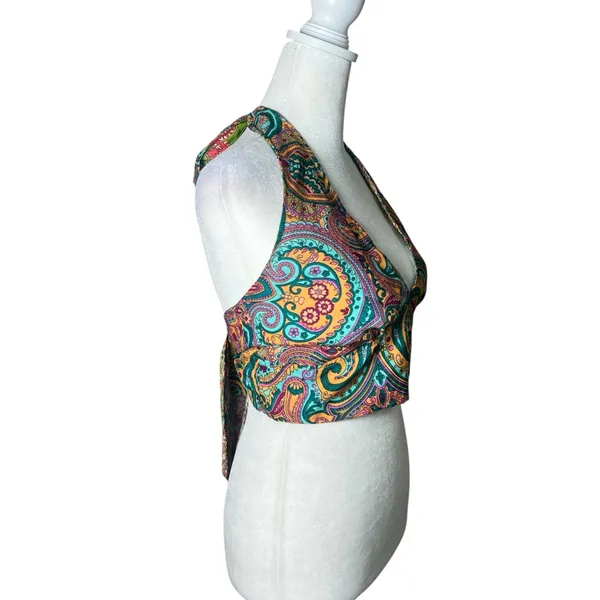 Reversible Paisley Halter Crop Top Bohemian Festival Coachella Sz S/M Silk Y2K - Image 7