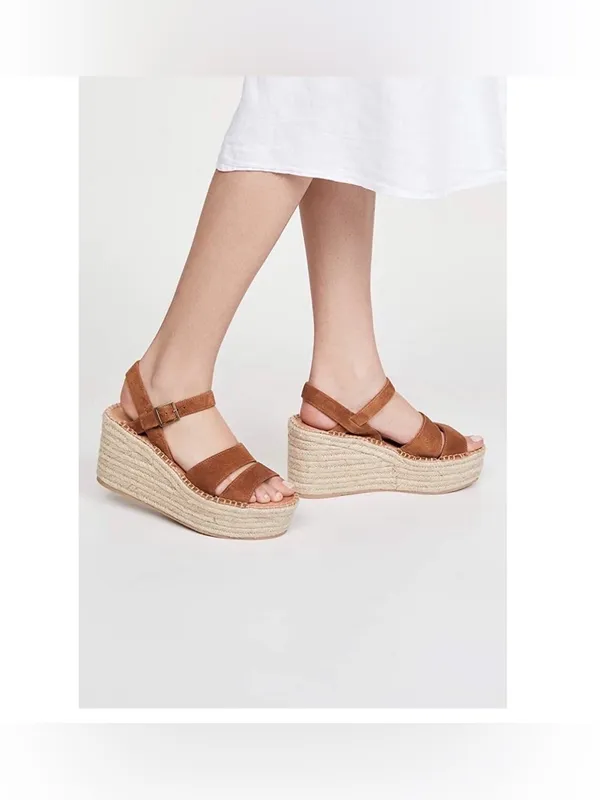 Soludos Womens Como Platform Wedge Sandals Brown suede size 6 preowned - Image 4