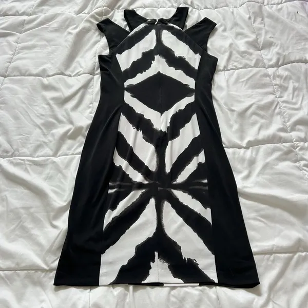 Cache Dress Womens 10 Black White Contrast Midi Sheath‎ Sleeveless Business Y2K - Image 7