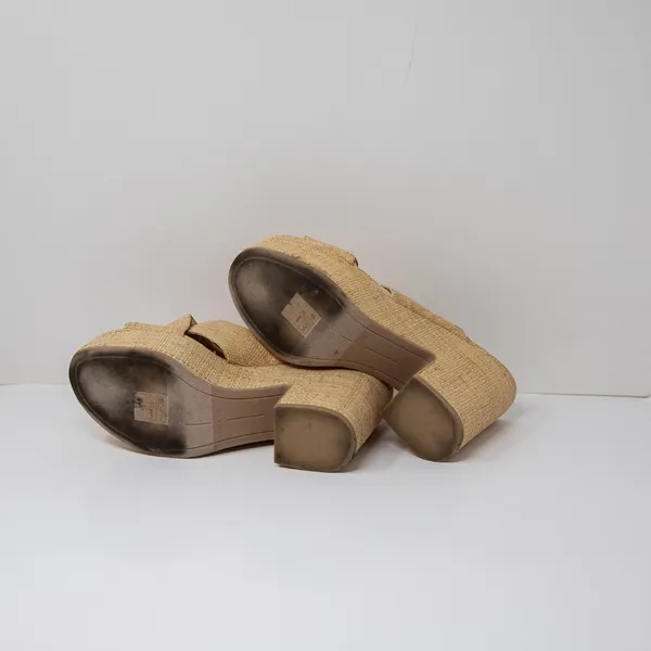 Dolce Vita Eliana Woven Platform Open Toe Slip On Sandals Shoes Beige Raffia 8 - Image 4