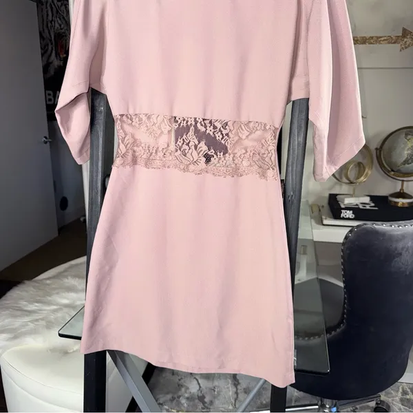 ASOS Blush Pink Lace Panel Mini Dress Open Back Soft Kimono Sleeves Womens 0 New - Image 8