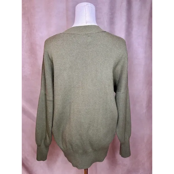 Abercrombie Fitch Oversized Soft Mock Neck Sweater XS Olive Green Rib Knit Cozy - Image 3