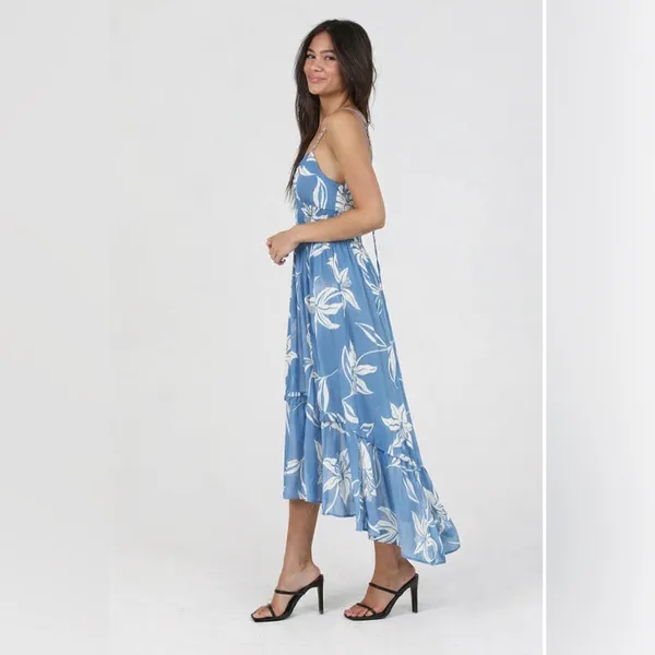 NWT Angie LACE UP BACK DETAIL MIDI DRESS WITH SIDE SLIT Blue Size Small - Image 2