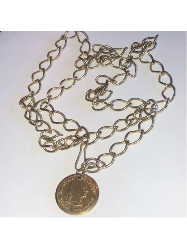Vintage Brass George Washington Faux Coin Chain Belt - Image 3
