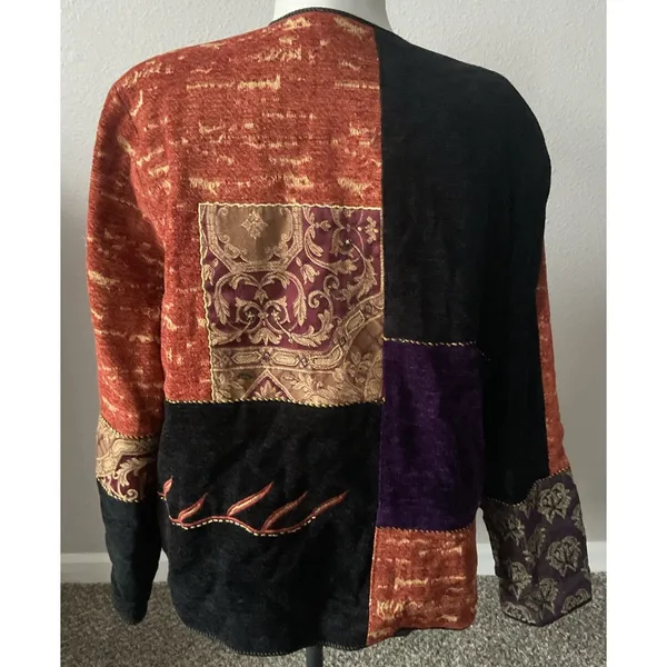 Julia Kim Women's Embroidered‎ Purple Gold Boho hippie Patchwork Jacket Size L - Image 5