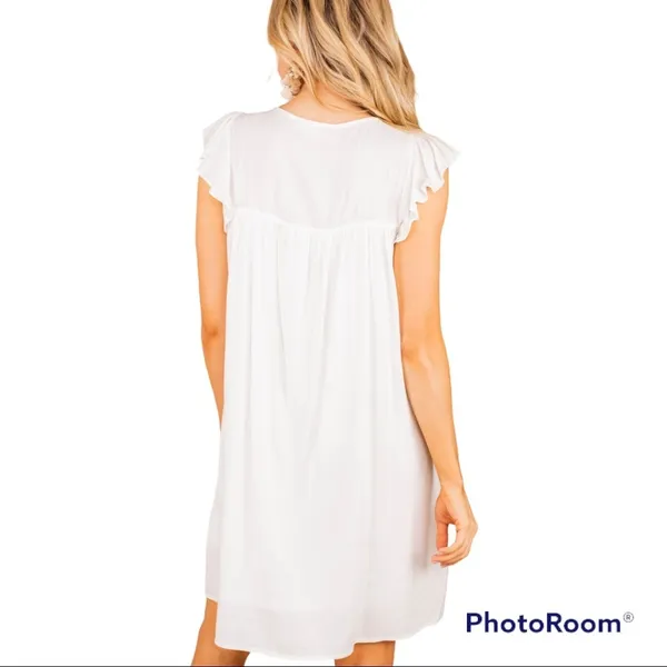 ANDREE by Unit womens SM Ivory White Embroidered dress vneck short sleeve lined - Image 2