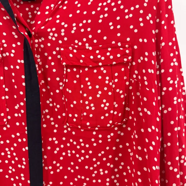 Maeve Anthropologie Bagatelle‎ Red Polka Dot Long Sleeve Button Down Blouse 10 - Image 2