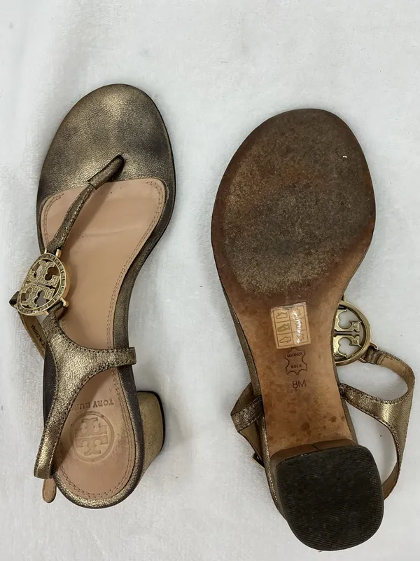 Tory Burch Metallic Bronze Logo T-Strap Sandals b57 - Image 4
