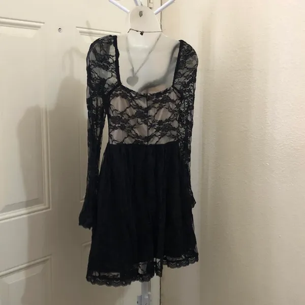 Gothic Whimsygoth Black lace mesh sweetheart neckline bustier corset mini flare babydoll coquette party cocktail formal dress-S - Image 2