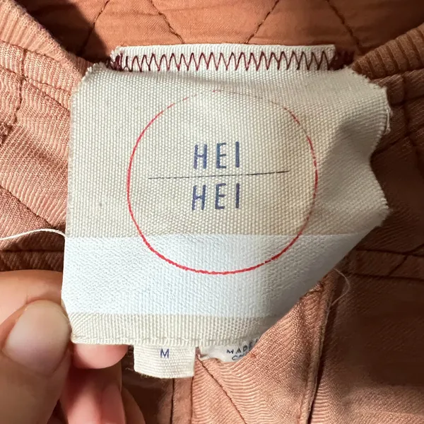 Anthropologie Hei Hei Quilted Bomber Jacket Medium Terracotta Linen Boho - Image 3