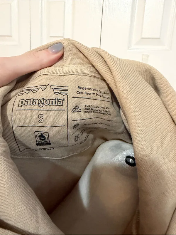 Patagonia Regenerative Organic Certified™ Cotton Hoody Sweatshirt Tan Size Small - Image 4