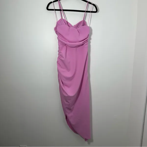 Abercrombie & Fitch Lilac Pink Asymmetrical Ruched Cut Out Midi Dress Size S - Image 4