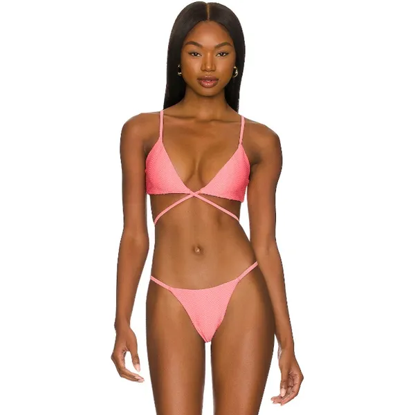 Monday Swimwear St.martin Bikini Top Bottom Set Textured in Azalea Pink size P/S - Image 3