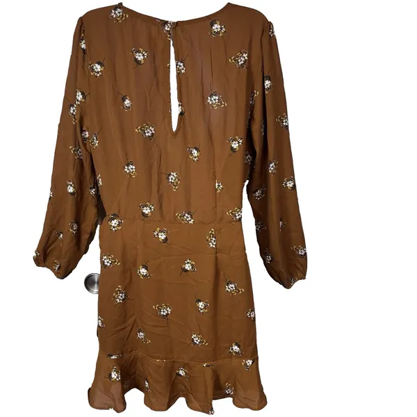Abercrombie & Fitch Floral Wrap Dress Rust Orange Long Sleeve Boho Ruffle Hem M - Image 2