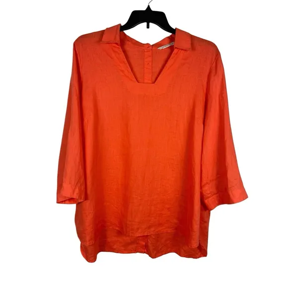 Soft Surroundings 1X Coral Orange 100% Linen Tunic Top Relaxed Back Buttons - Image 2