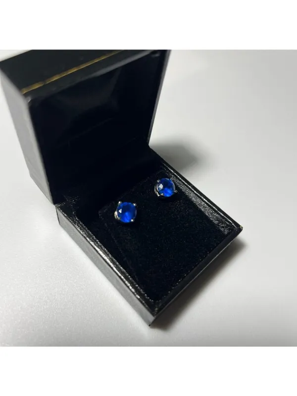 Blue Gemstone Stud Earrings retro vintage unmarked cobalt blue regency costume - Image 6