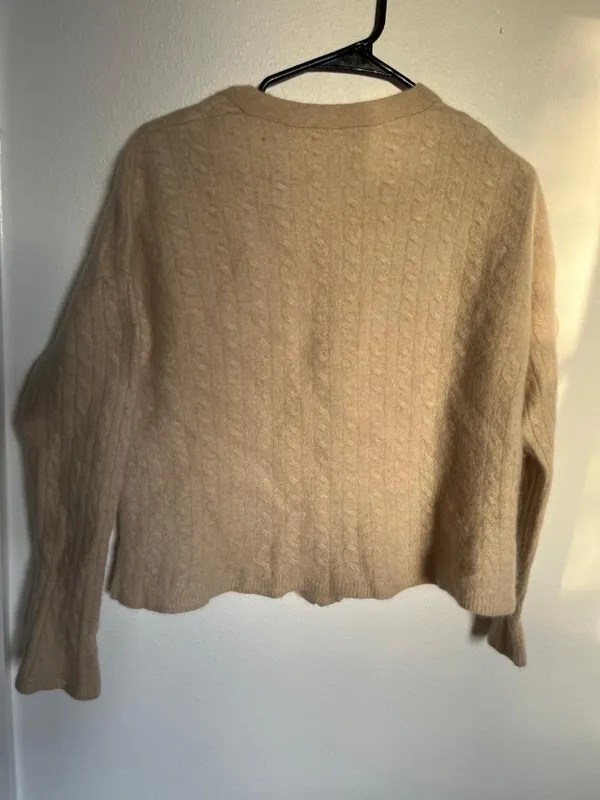 Reformation Recycle Cashmere Cardigan Women Size S, V Neck Beige Cable Cropped - Image 9