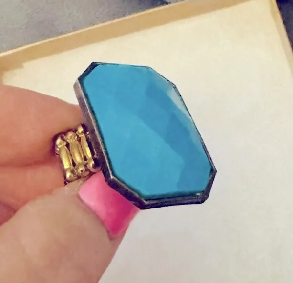 Turquoise Rectangular Statement Adjustable Ring Blue - Image 2