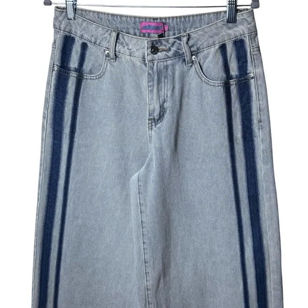 NEW Edikted Side Stripe Low Rise Wide Leg Washed Jeans Capsule Skater Grunge‎ S - Image 4