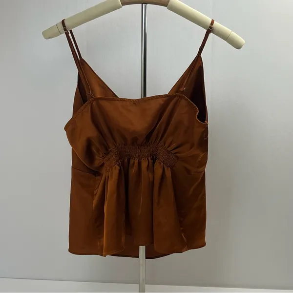 Abercrombie‎ & Fitch Satin Tie-Front Camisole Brown Womens Size Large Y2K *FLAWS - Image 4
