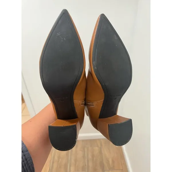 Marc Fisher Retta Cognac Leather Pointed Toe Side Zip Block Heel Booties 9 - Image 11