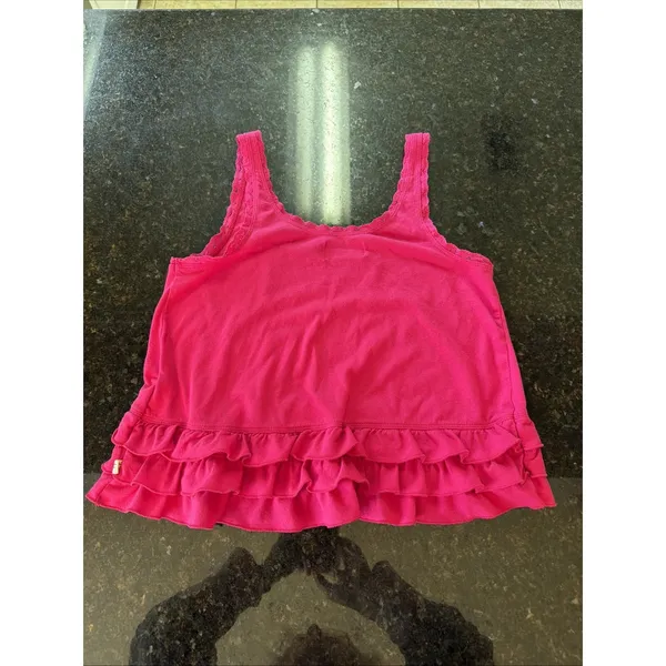 Hollister Women's Ruffle Tank Top Sz S Pink Lace Trim Cropped Ruffle Hem Surfer‎ - Image 3
