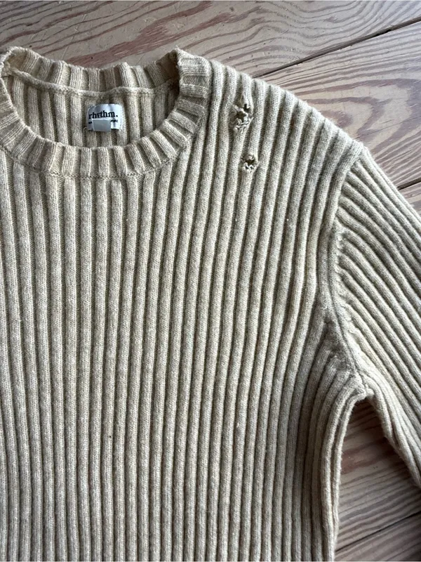 Rhythm Ribbed Knit Sweater Size XS Tan - Image 2
