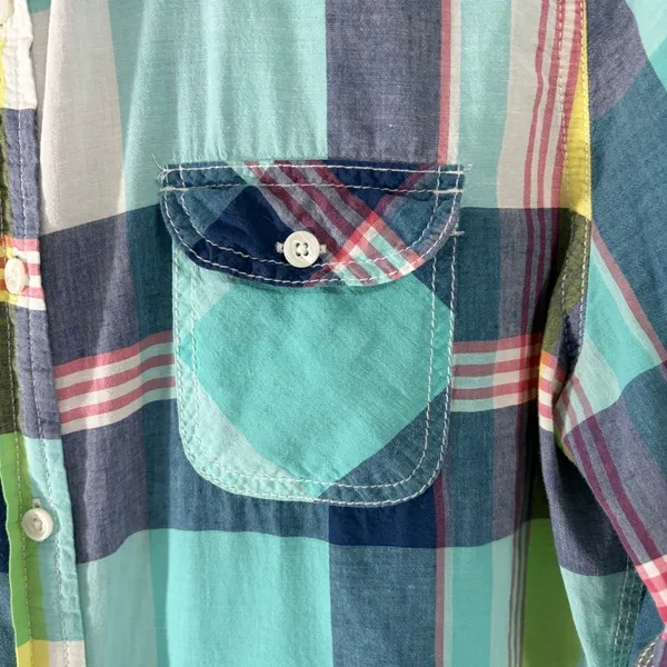American‎ Eagle Outfitters Teal Plaid Button Down Shirt Womens Large L/G Cotton - Image 13