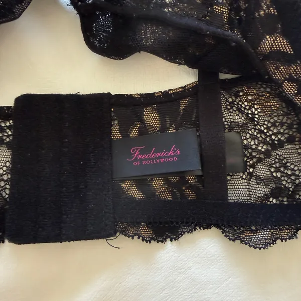 ✨ Frederick’s Of Hollywood Y2K Black Sheer Floral Lace Bralette | Coquette Fairycore Lingerie Top | Romantic Soft Cup Mesh Bra Size S - Image 2