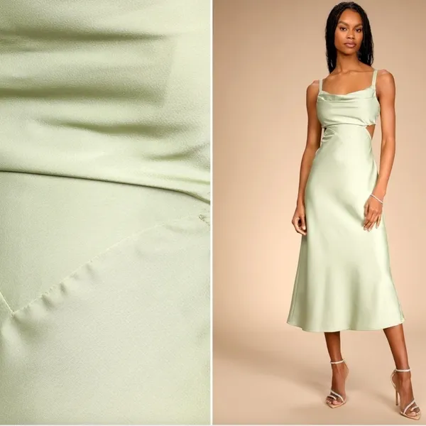 LULU's Prom Wedding Bridesmaid Sexy Satin Asymmetrical Elegant Midi Dress - Image 3