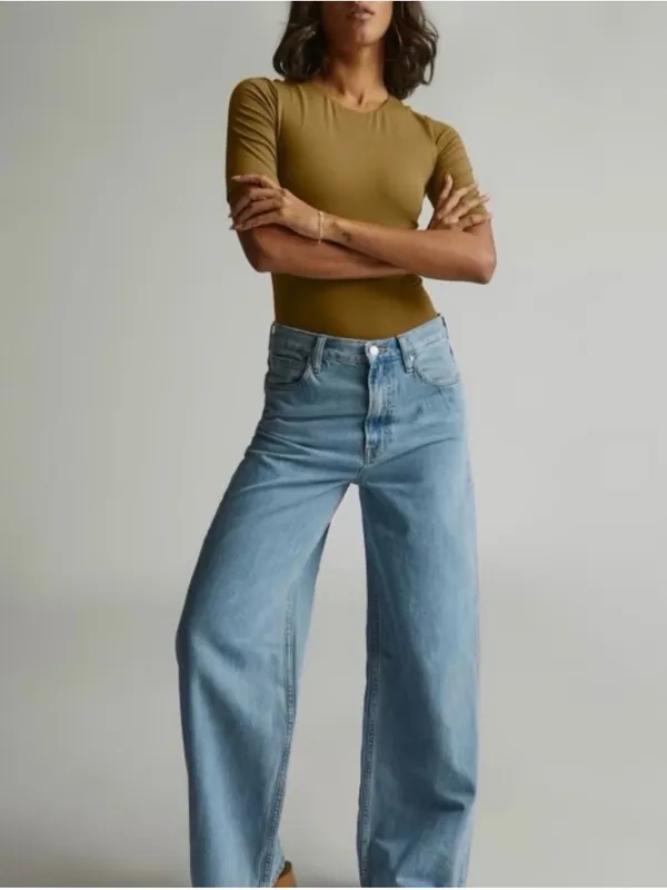 Everlane mustard tapenade Short Sleeve crewneck bodysuit, size S Supima cotton - Image 3