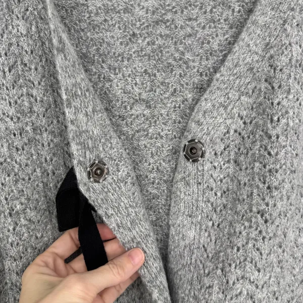 Oak‎ & Trellis Front Bow Tie Sweater XL Gray Coquette Balletcore Pointelle Soft - Image 7