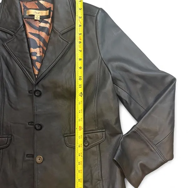 Motto Black Genuine Leather Blazer Animal Print Lining Y2K Medium - Image 4