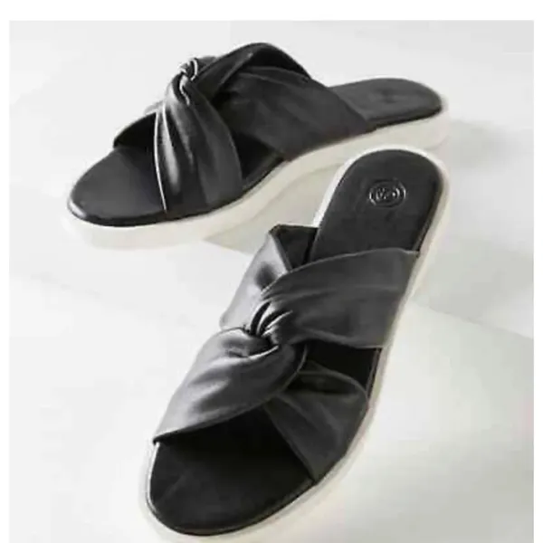 Urban Outfitters UO Black and White criss crossed‎ leather rubber sandals - Image 2