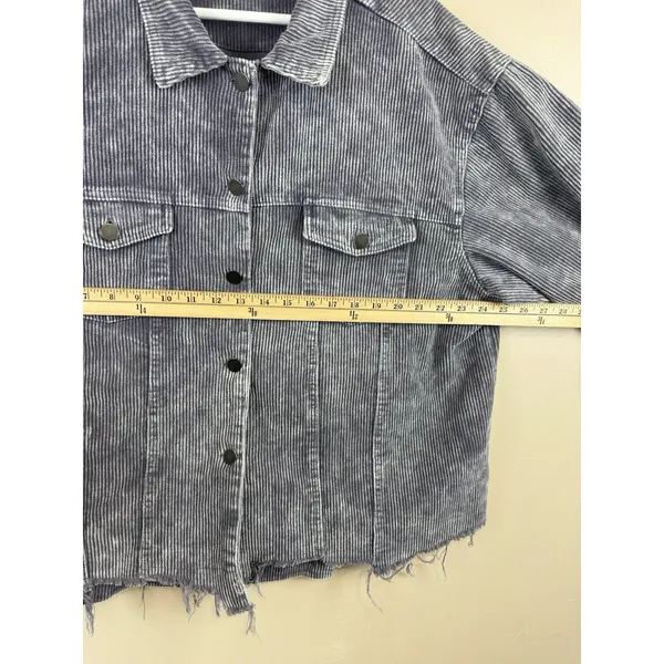 Pol Women’s Corduroy Button Distressed Gray Raw Hem Jacket Plus Size 3XL - Image 10