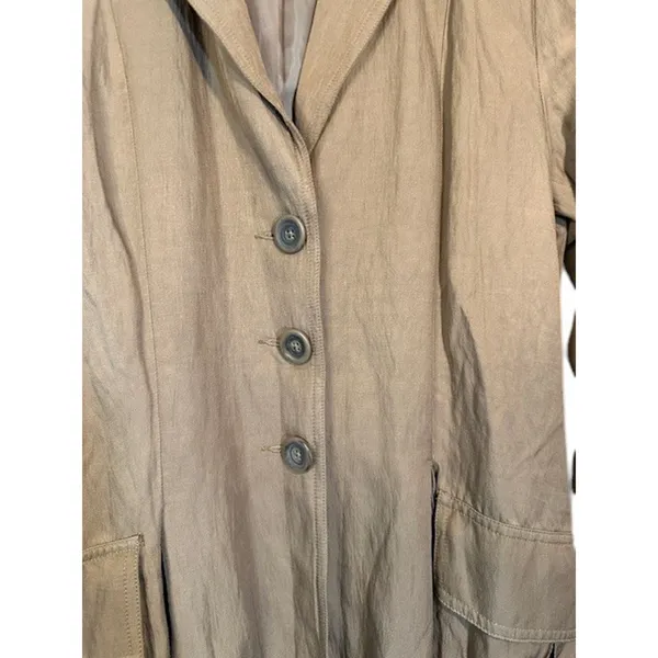 CAbi Beige Cotton Blend 3 Button Front Deep Pockets Lined Coat Women Sz M - Image 4