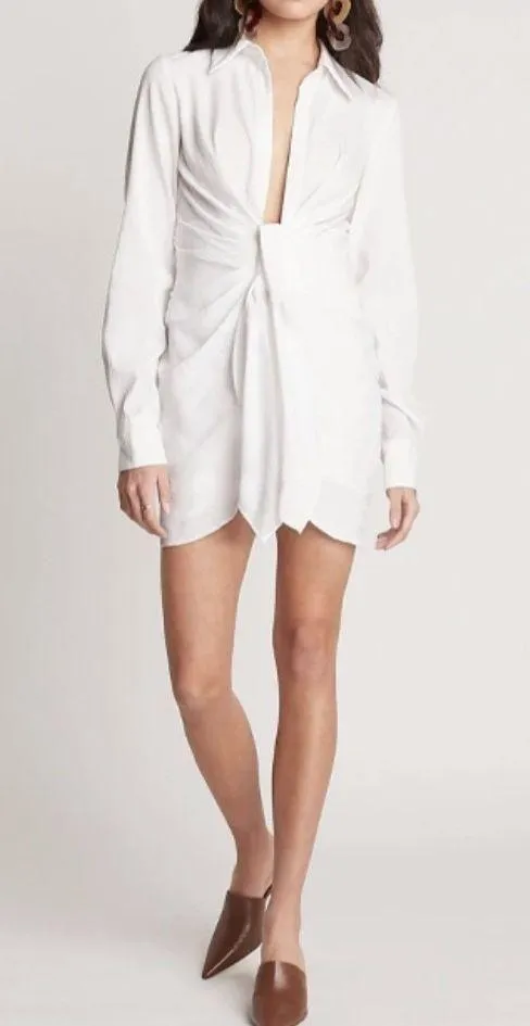 Choosy St. Crosby Long Sleeve Cover Up Dress in White Plunging Neckline Tie at Waist - Image 4