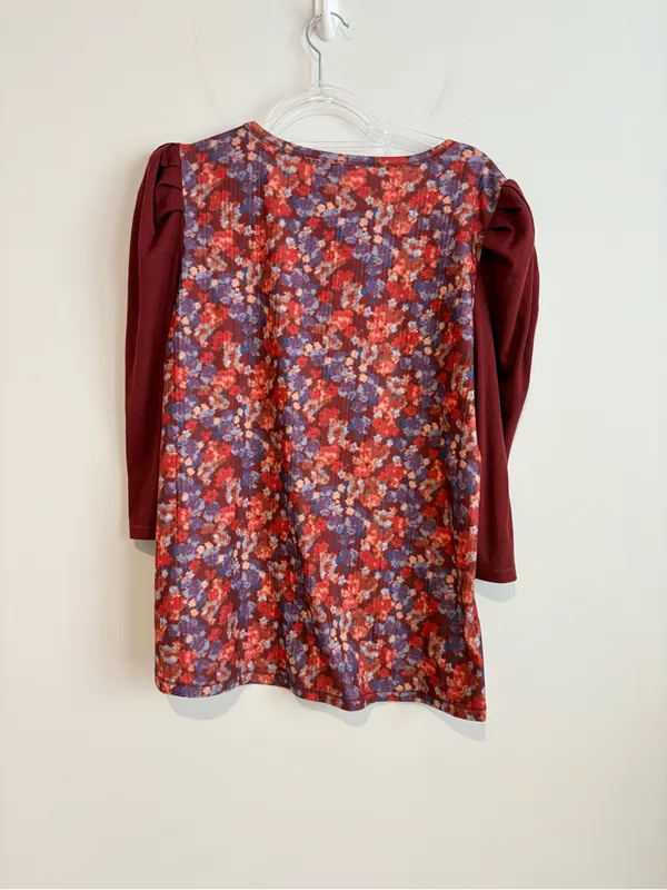 Cato‎ Floral 3/4 puff sleeve top red purple size XL - Image 2